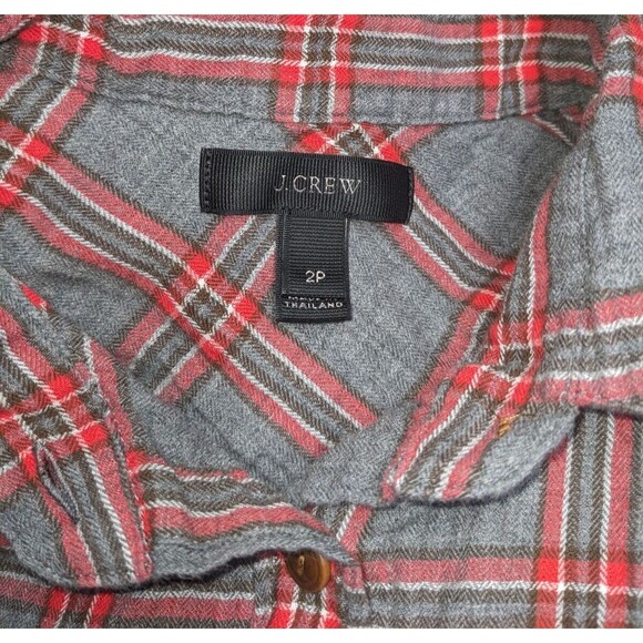 J. Crew 2P Button Down Women's Gray Plaid Long Sleeve Dark Academia Academic - Picture 3 of 5